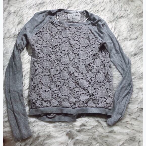 Pieces Kensie gray crochet lace floral sweater XS - Picture 2 of 6